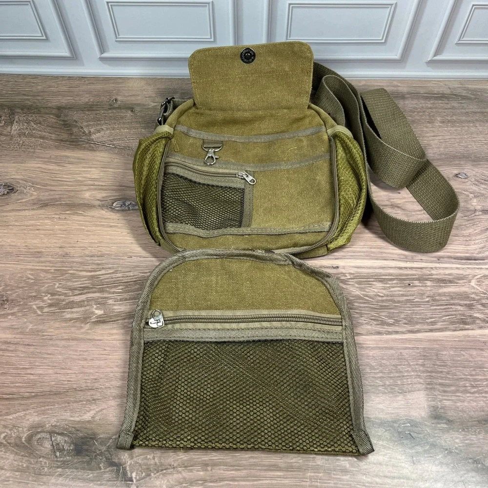 Messenger Bag Small Olive Green Canvas Tactical Utility Crossbody Multi-Pocket